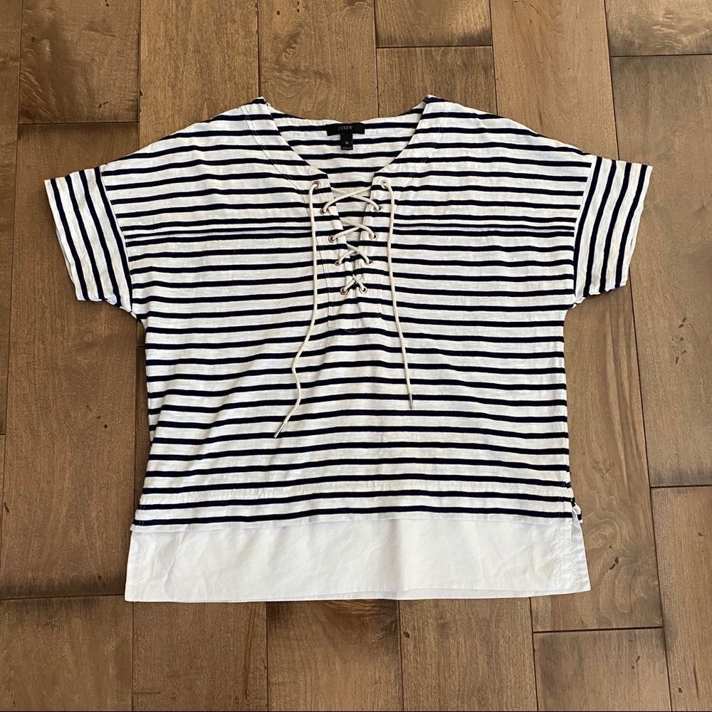 J. Crew Swingy Lace-up Sailor T-shirt Striped M Top Blouse Nautical Boat Lake
